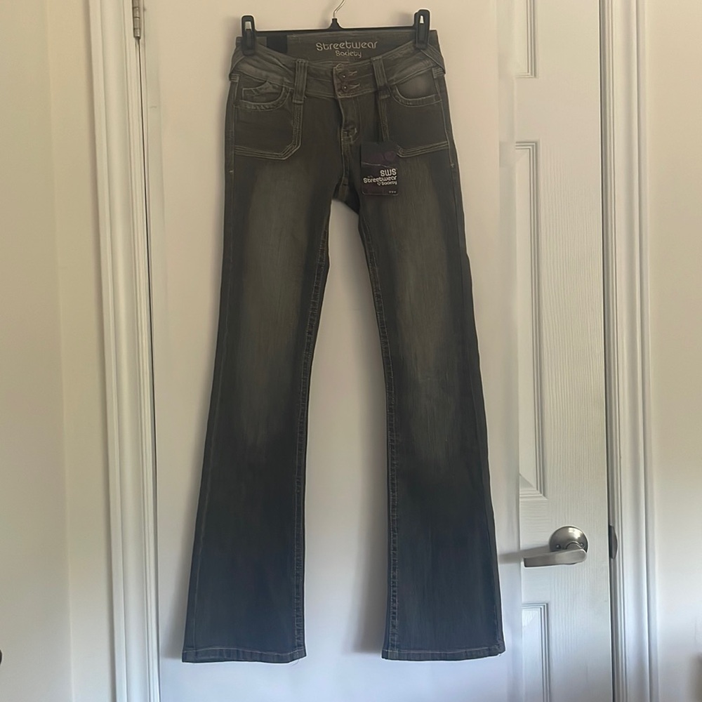 Low Rise Boot Cut Gray Washed Jeans - Picture 2 of 6